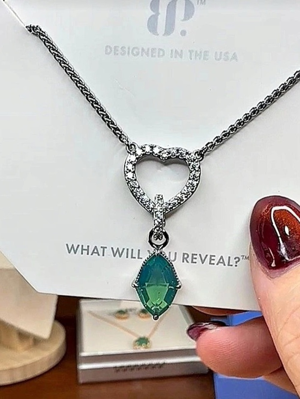 Bomb Party Heart Pendant Necklace in Green Opal